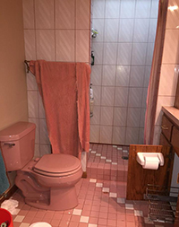 Old ugly pink bathroom before remodel